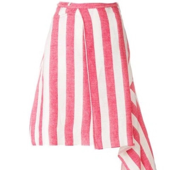 MARQUES' ALMEIDA STRIPED LINEN AND COTTON-BLEND MINI WRAP SKIRT IN RED - Picture 3 of 3